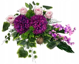 Stroik kwiaty sztuczne na grób cmentarz kompozycja kwiatowa chryzantema