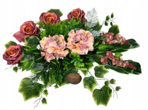 Stroik kwiaty sztuczne na grób cmentarz kompozycja kwiatowa